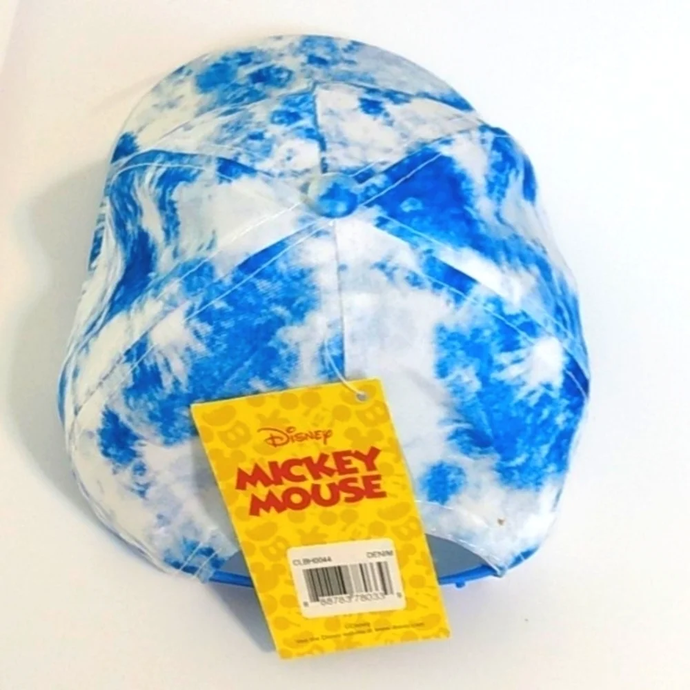 DISNEY'S MICKEY MOUSE DENIM BLUE WHITE TIE DYED SNAPBACK CAP SIZE OS NWT